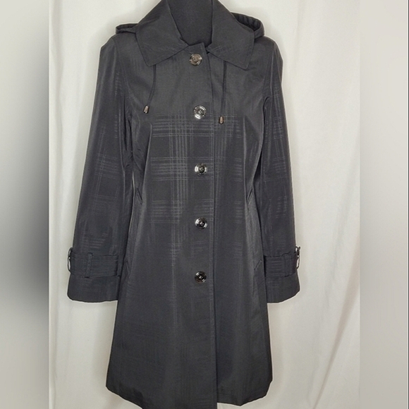 London Fog Womens Full Snap Front Beltless Removable Hood Rain Coat - Size S - Picture 1 of 16